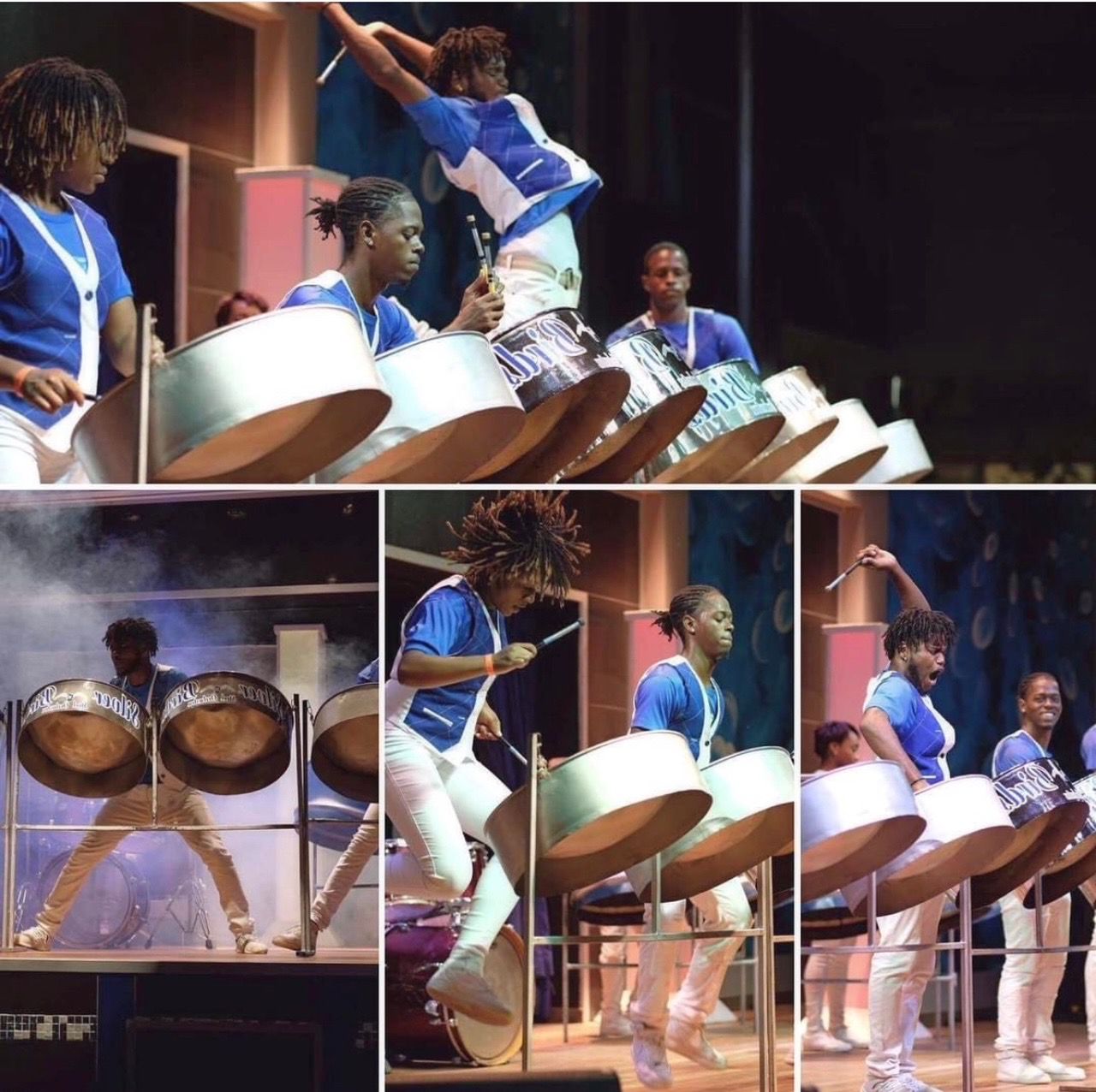 The orchestra performing in a parade or festival outdoors